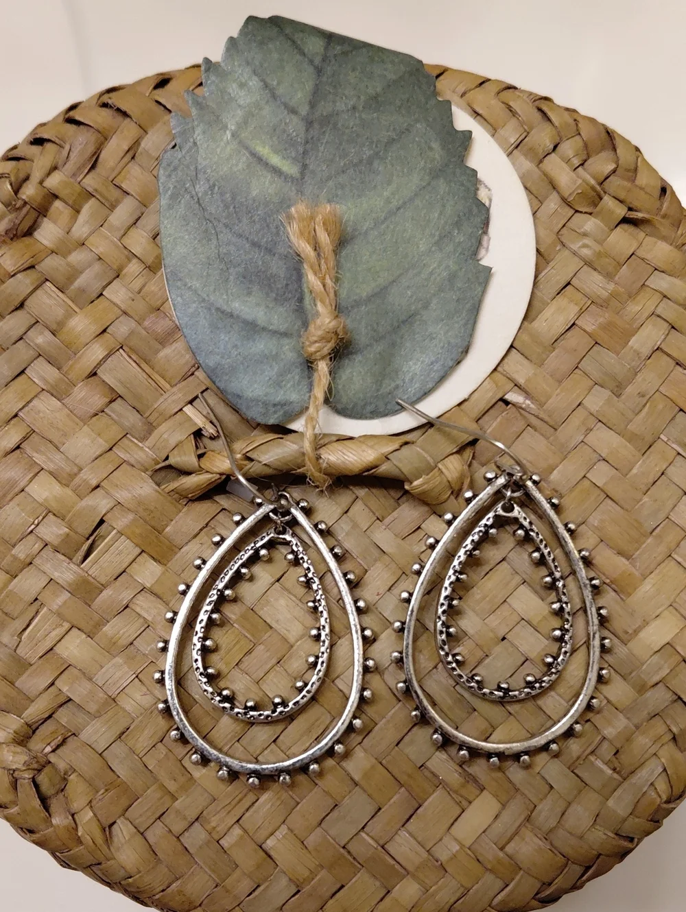 Free People Silver Tone Double Hoop Teardrop Earrings